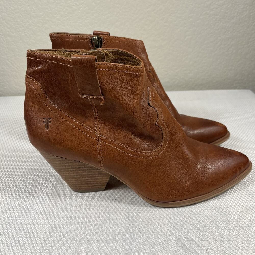 FRYE REINA BOOTIE Women's Western Leather Dress Boot - Cognac (Brown) US Size8.5